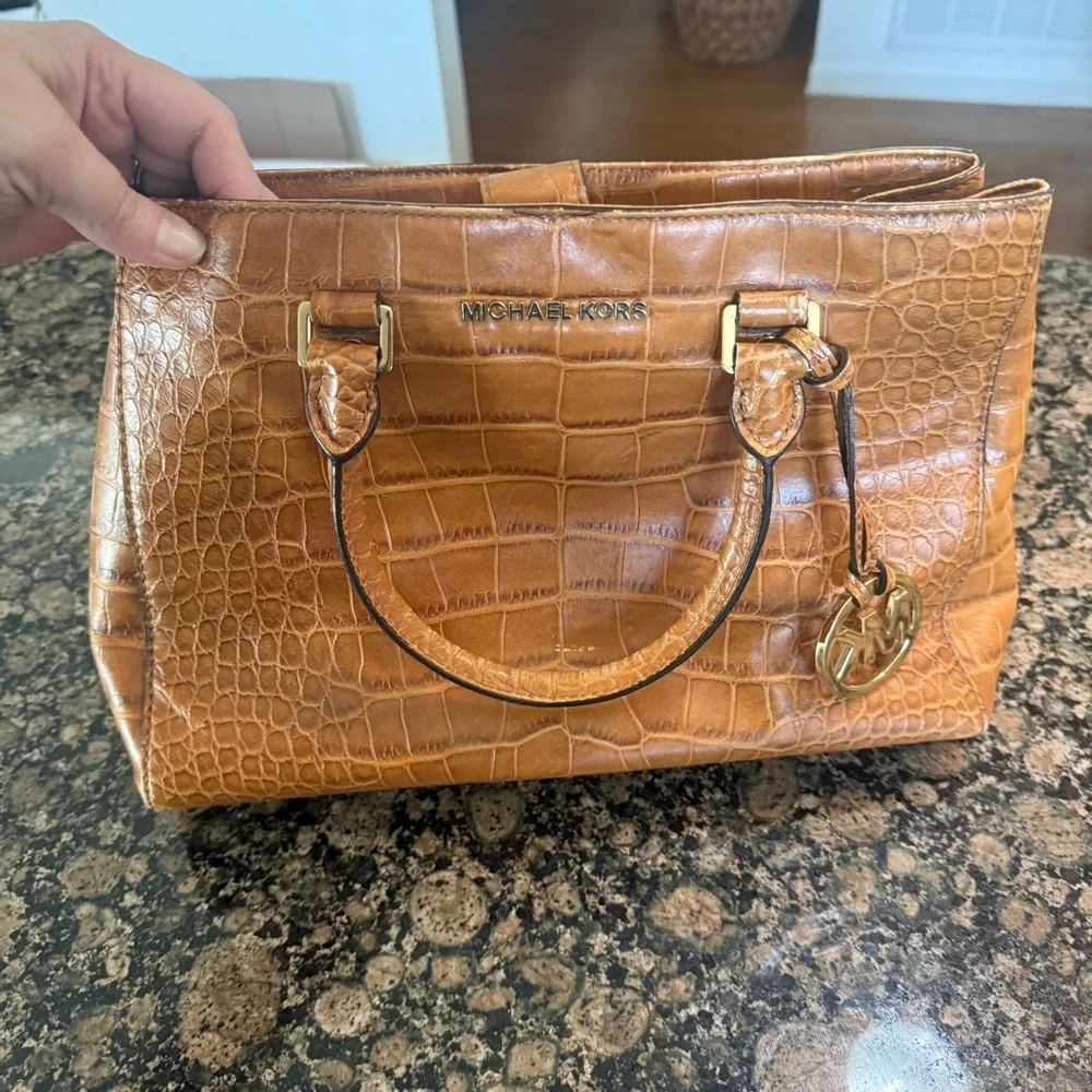 Michael Kors Tan Crocodile Embossed Satchel
